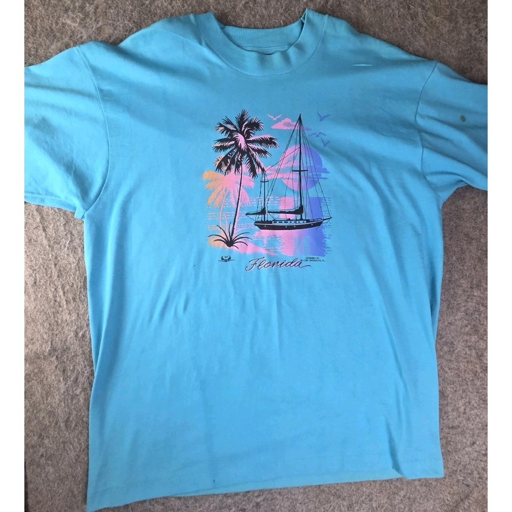 Vintage 1992 Florida Destination T Shirt Sailboats Single Stitch XL Distressed